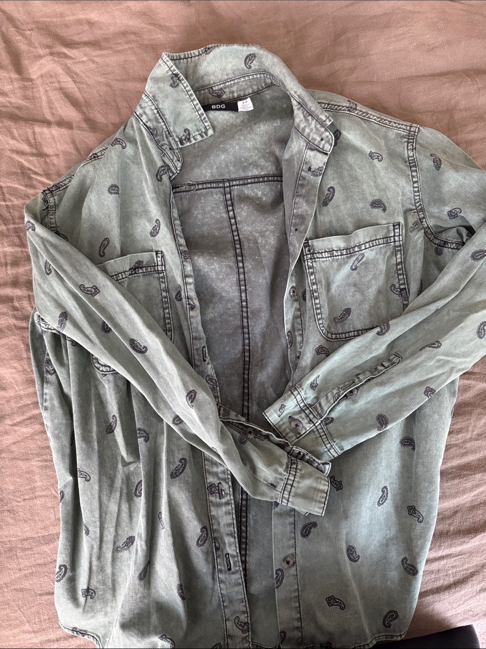BDG Light Green Paisley Button-Down Shirt